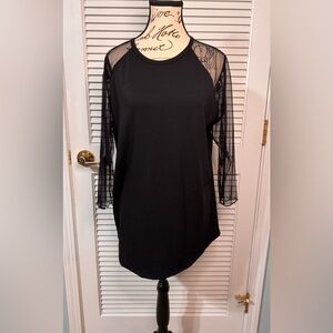 Lula Roe Black blouse with Sheer floral Sleeves